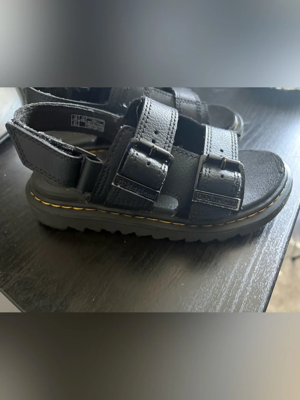 Dr. Martens Black Leather Double-Buckle Kids Sandals